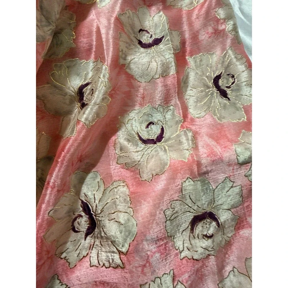 5.47 Yds Aqua Pink Metallic Floral Chiffon Fabric 44” Wide Elegant Fabric